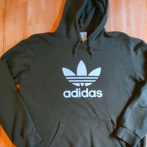 Adidas Trefoil Hunter Green Drawstring Pullover Hoodie White Logo XL Casual